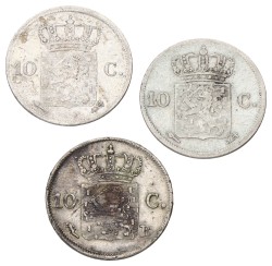 Lot (3) 10 Cent. Willem I. 1827 - 1828. Average VF