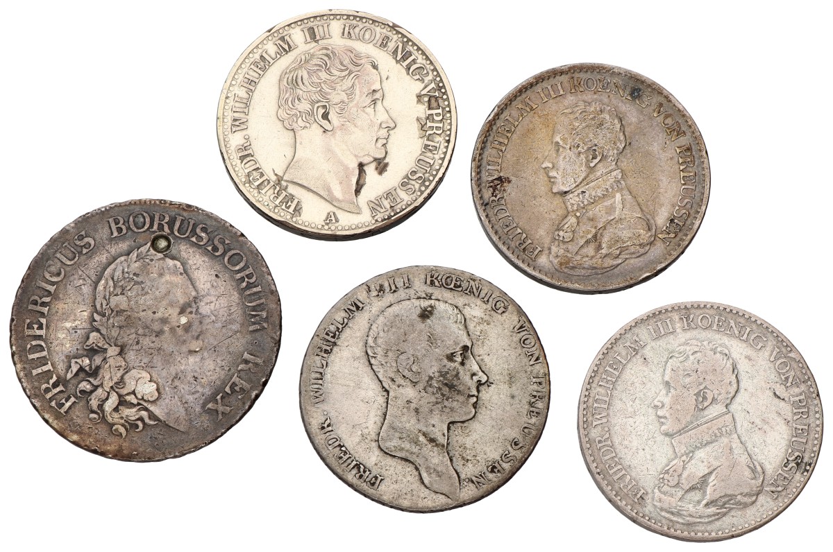 German States. Prussia. Friedrich II & Wilhelm III. Lot (5) Thalers. 1783, 1816, 1818 & 1834. Average VF