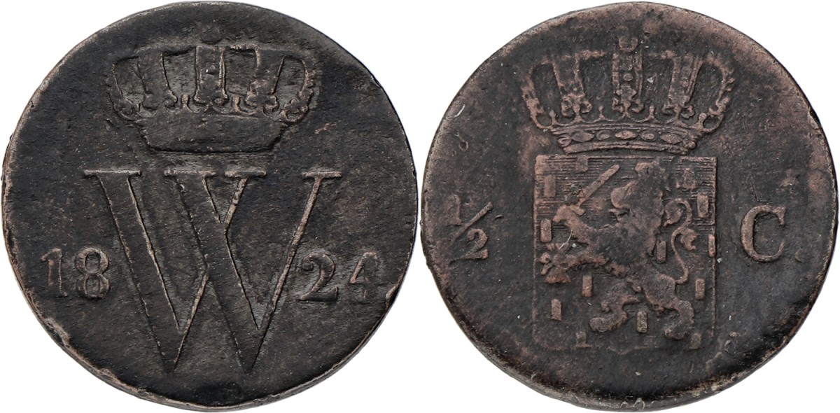 ½ Cent. Willem I. 1824. F / VF