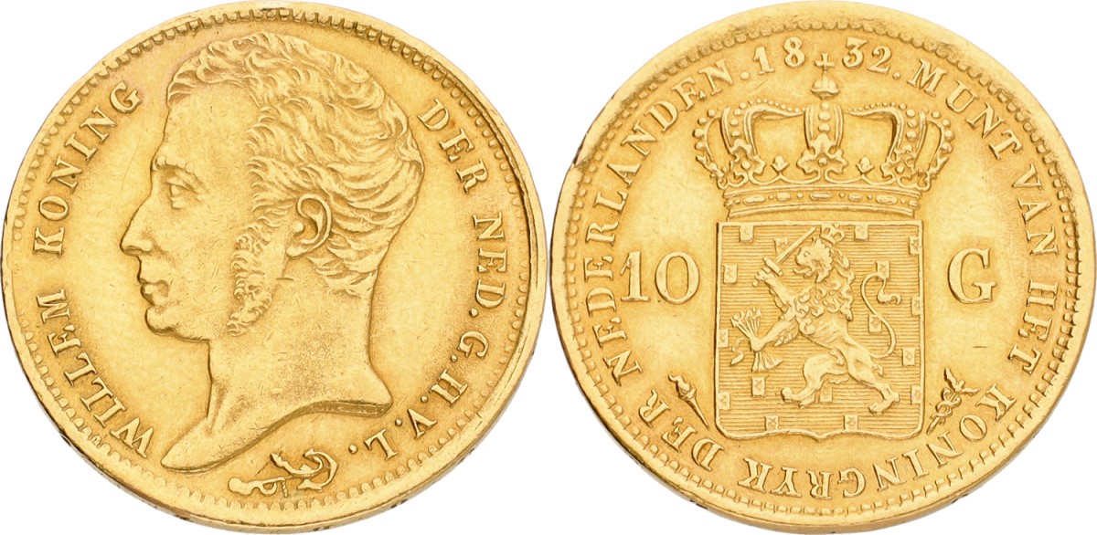 10 gulden. Willem I. 1832. VF / XF