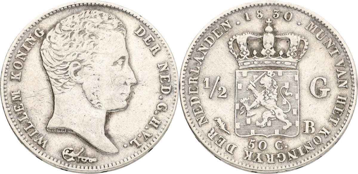 ½ Gulden. Willem I. 1830. VF +