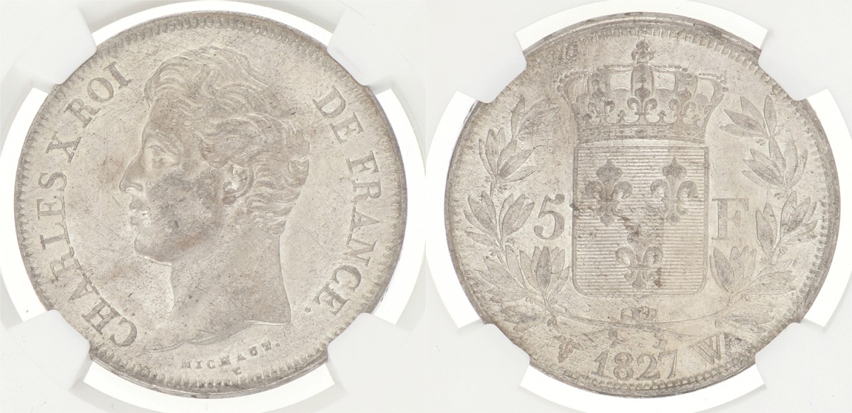 5 Francs. Second kingdom. Charles X. 1827 W. MS 62