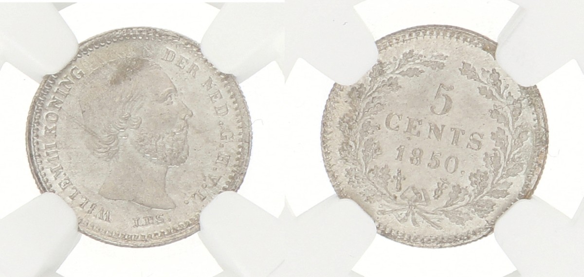 5 Cent. Willem III. 1850. With dot. MS 67+