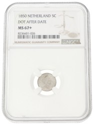 5 Cent. Willem III. 1850. With dot. MS 67+