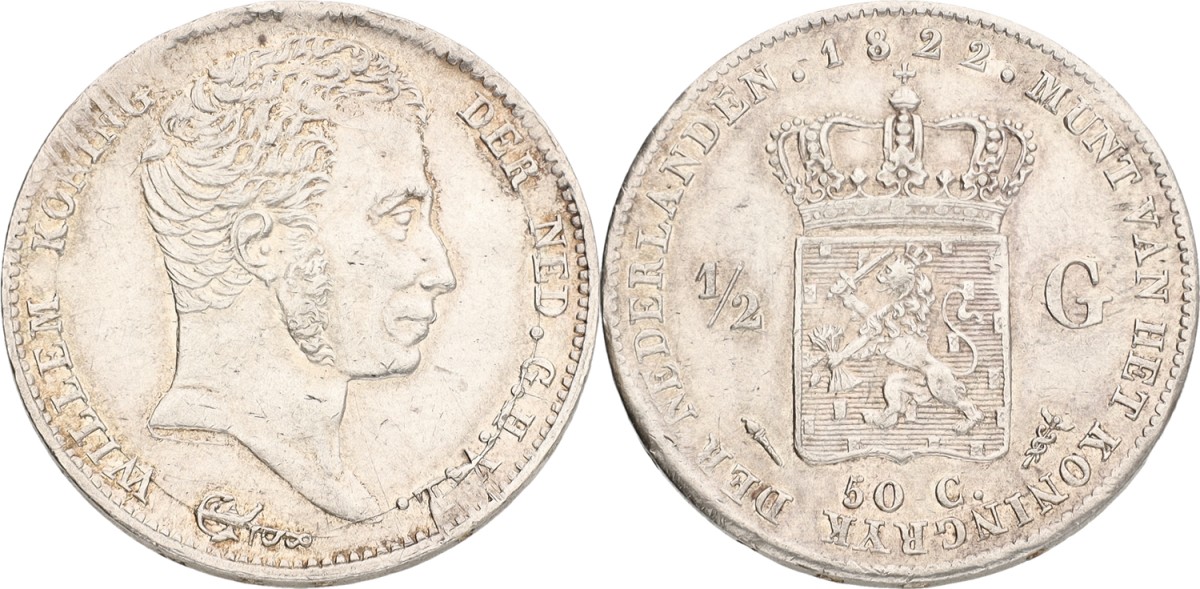 ½ Gulden. Willem I. 1822. Without Michaut. XF.