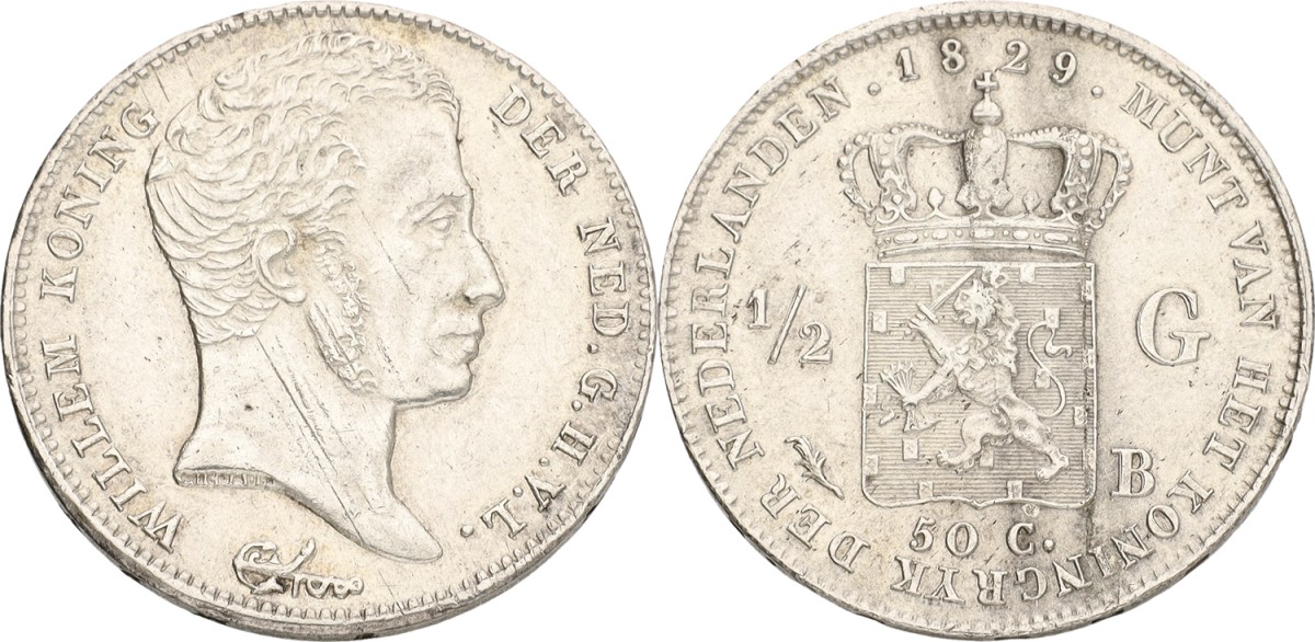 ½ Gulden. Willem I. 1829/23 B. VF / XF.