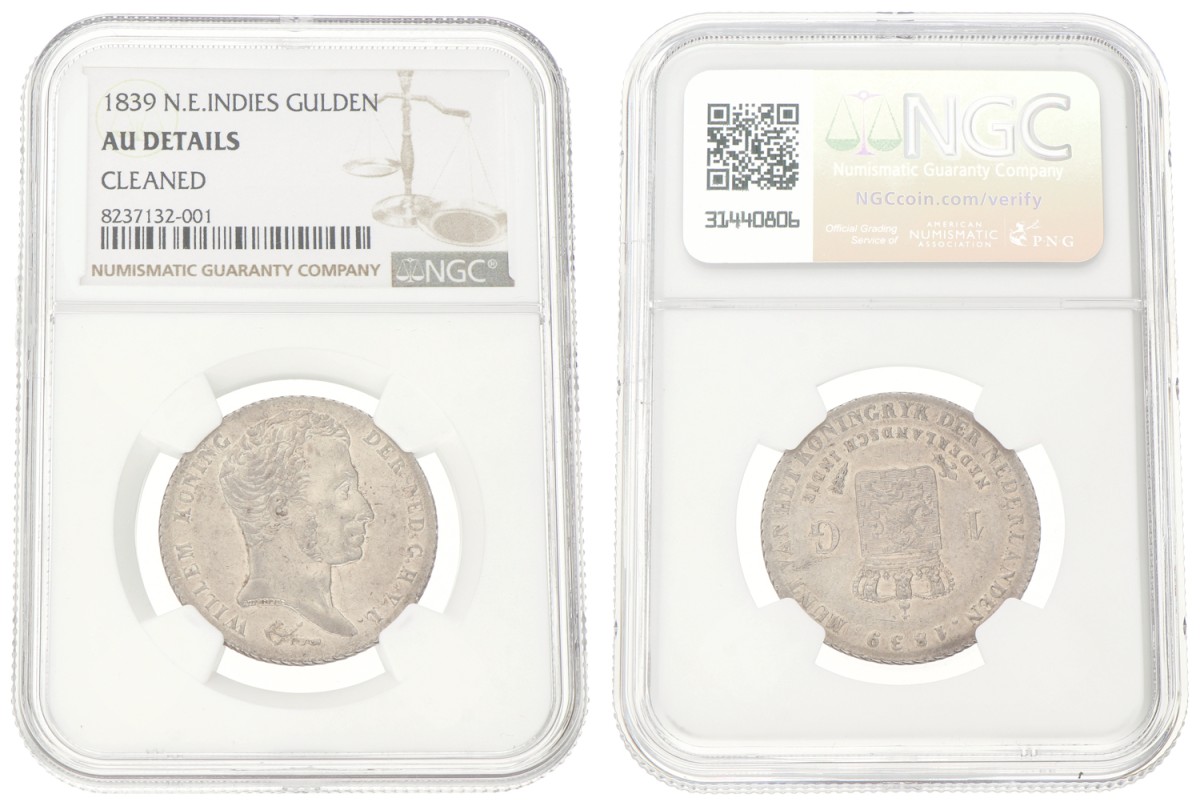 1 Gulden. Nederlands-Indië. Willem I. 1839. AU details