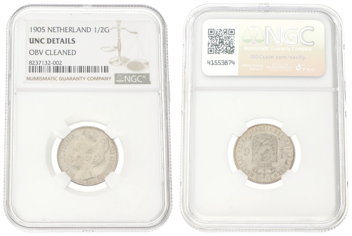 ½ Gulden. Wilhelmina. 1905. UNC details.