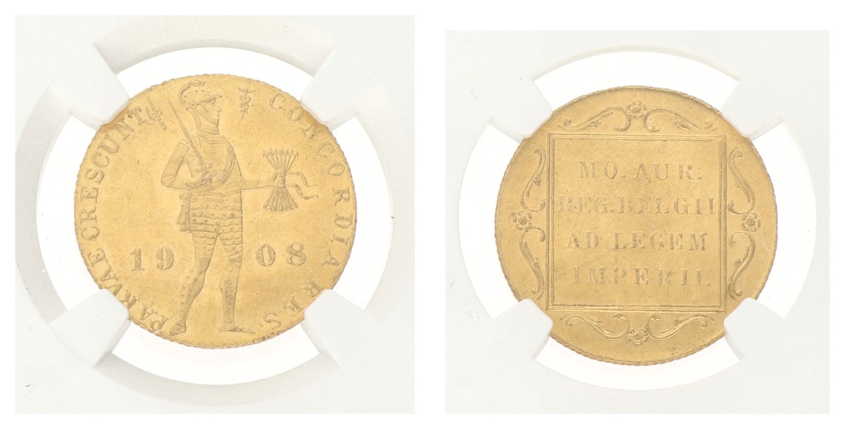 Gouden dukaat. Wilhelmina. 1908. MS 61.