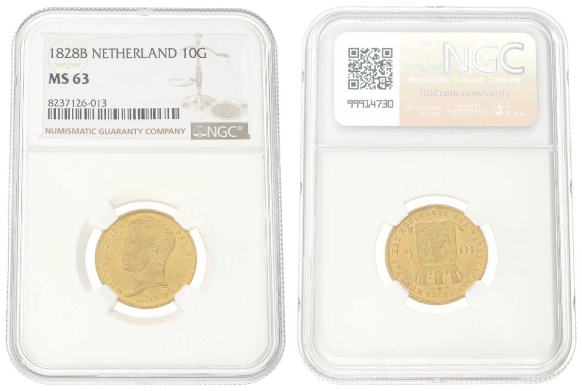 10 Gulden. Willem I. 1828B. MS 63.