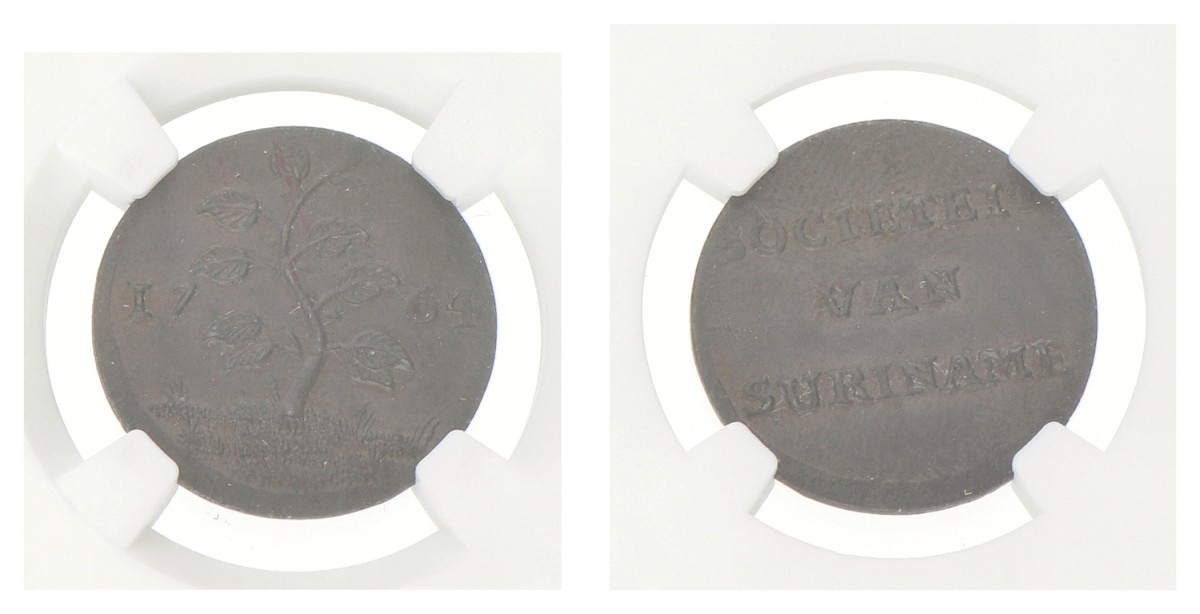 Suriname. 1 Duit - Short grass. 1764. MS 63 BN.