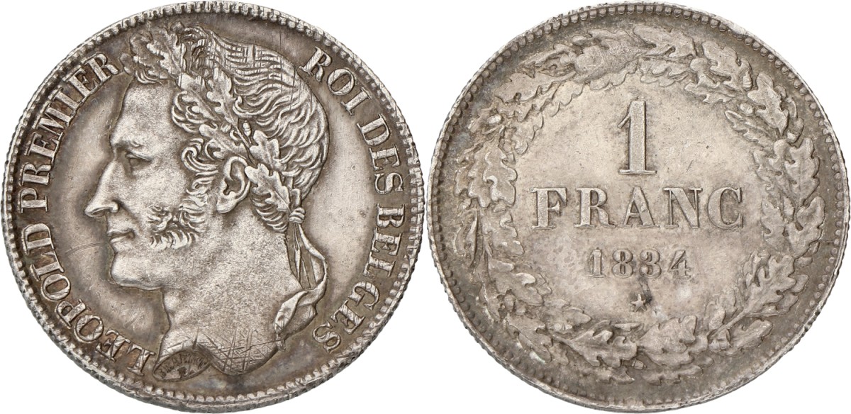 Belgium. Leopold I. 1 Franc. 1834. XF +