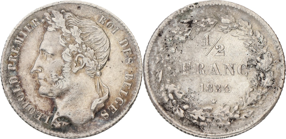 Belgium. Leopold I. ½ Franc. 1834. XF -