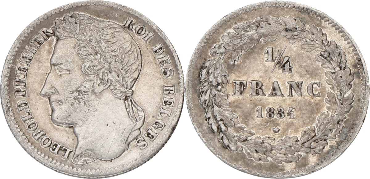 Belgium. Leopold I. ¼ Franc. 1834. XF -