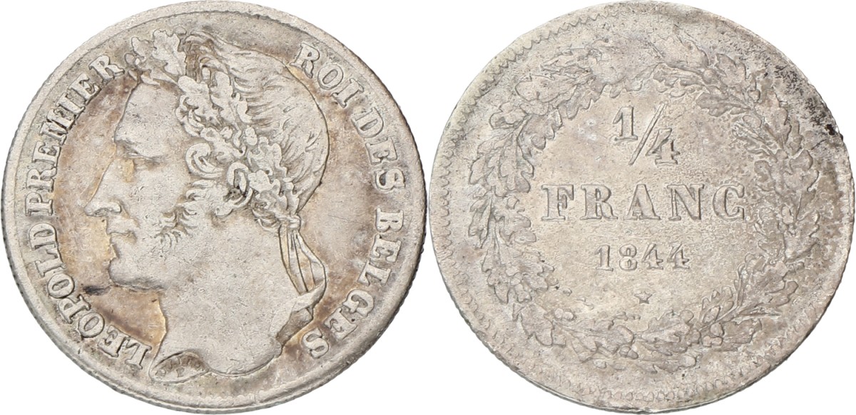 Belgium. Leopold I. ¼ Franc. 1844. XF -