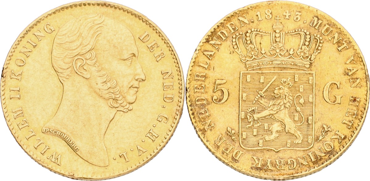 5 Gulden. Willem II. 1843. VF