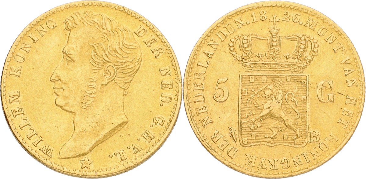 5 gulden. Willem I. 1826 B. VF