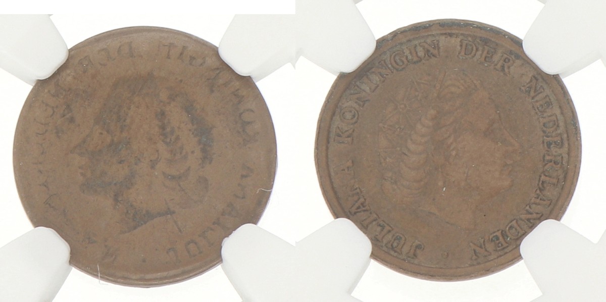 1 Cent. Reverse brockage. Juliana. ND (1950 - 1980). AU 55 BN.