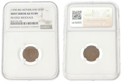 1 Cent. Reverse brockage. Juliana. ND (1950 - 1980). AU 55 BN.