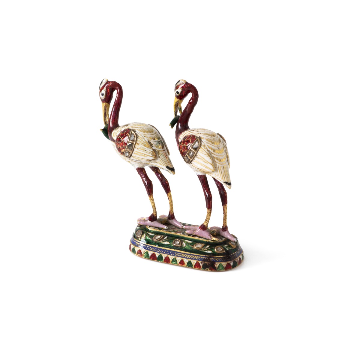 Miniatuur kraanvogels goud met diamanten en emaillen