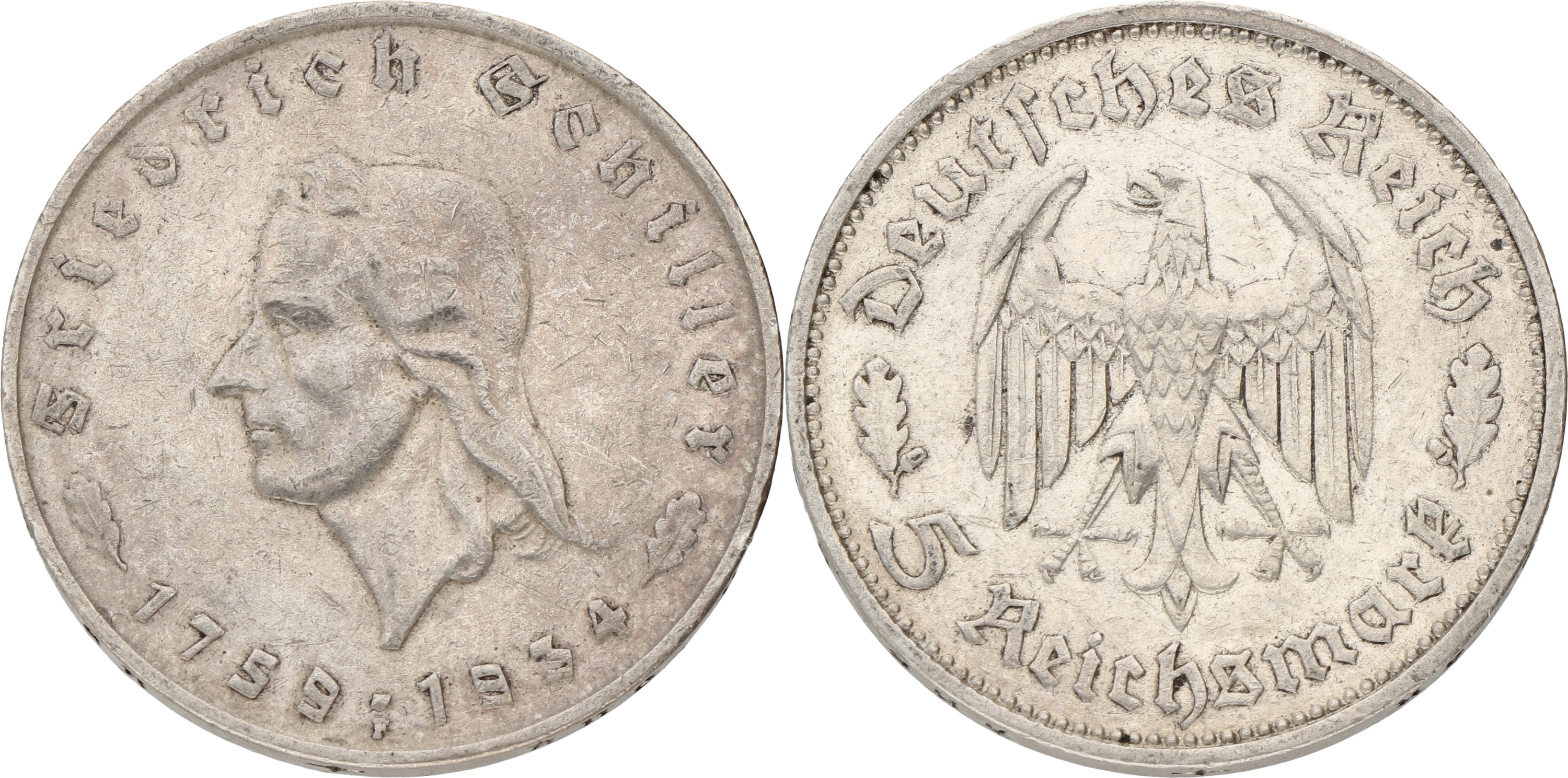 Germany. Third reich. 5 Mark - Friedrich Schiller. 1934. VF