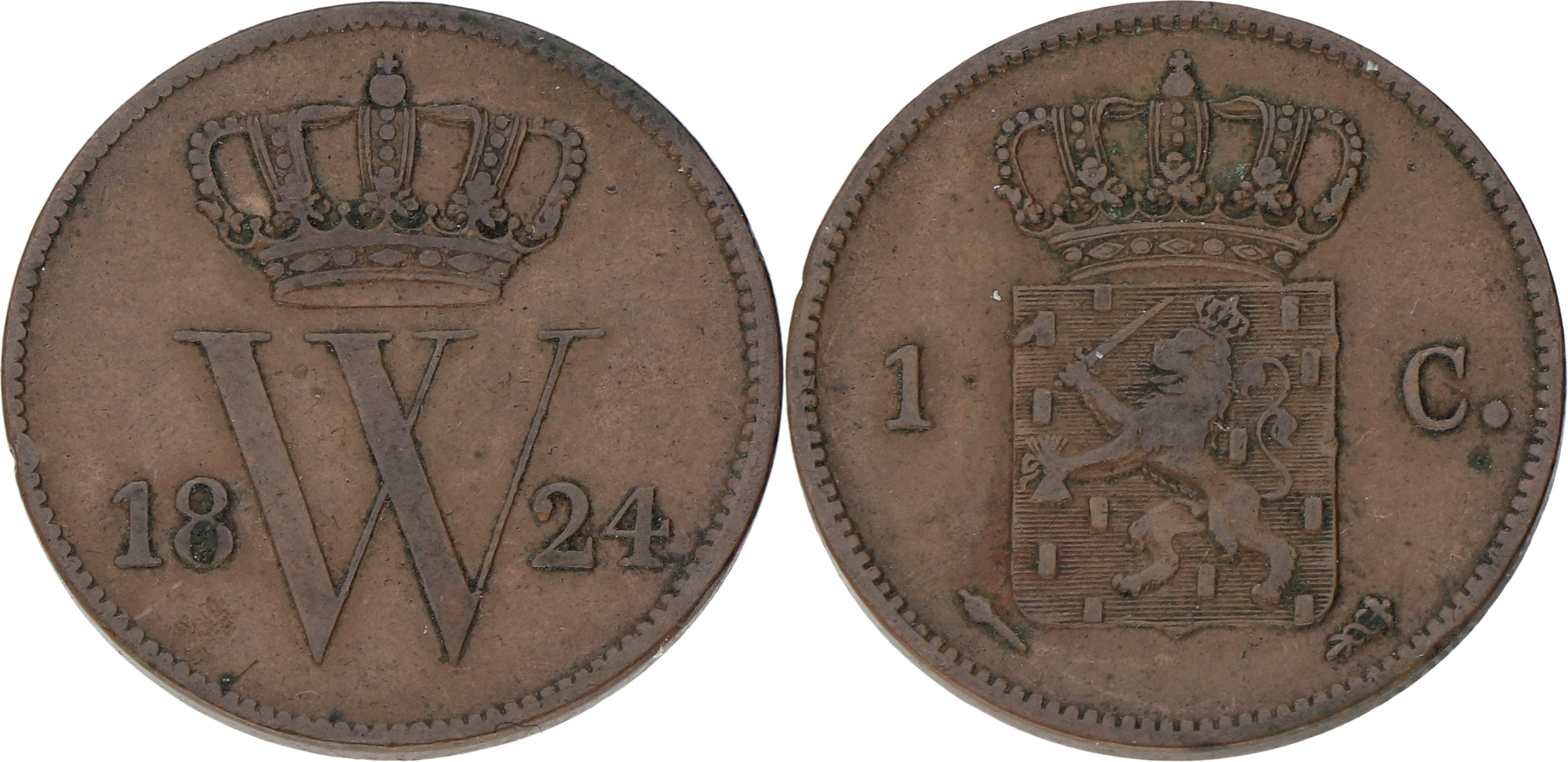 1 Cent. Willem I. 1824. VF +.