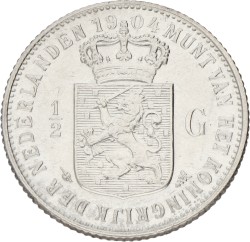 ½ Gulden. Wilhelmina. 1904. VF / XF.