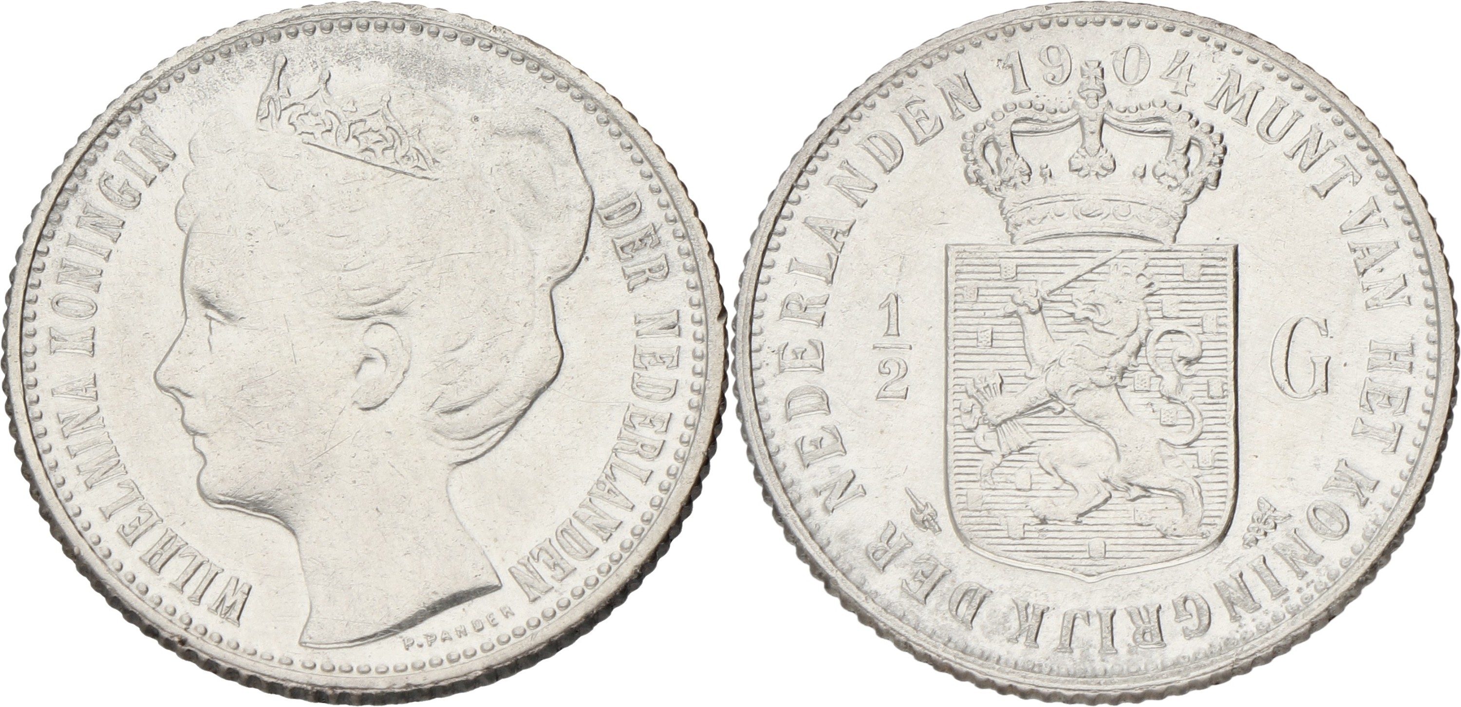 ½ Gulden. Wilhelmina. 1904. VF / XF.