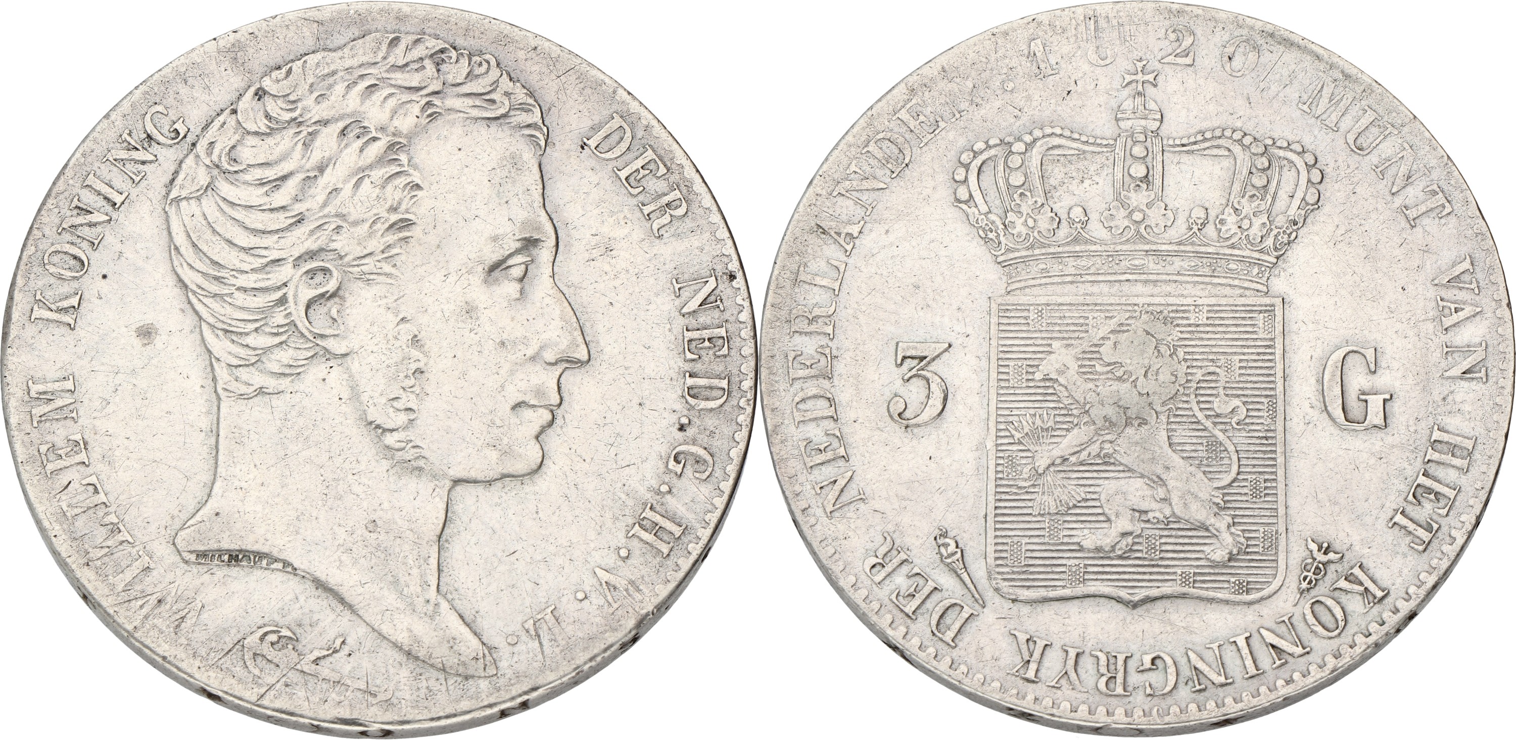 3 Gulden. Willem I. 1820. VF.