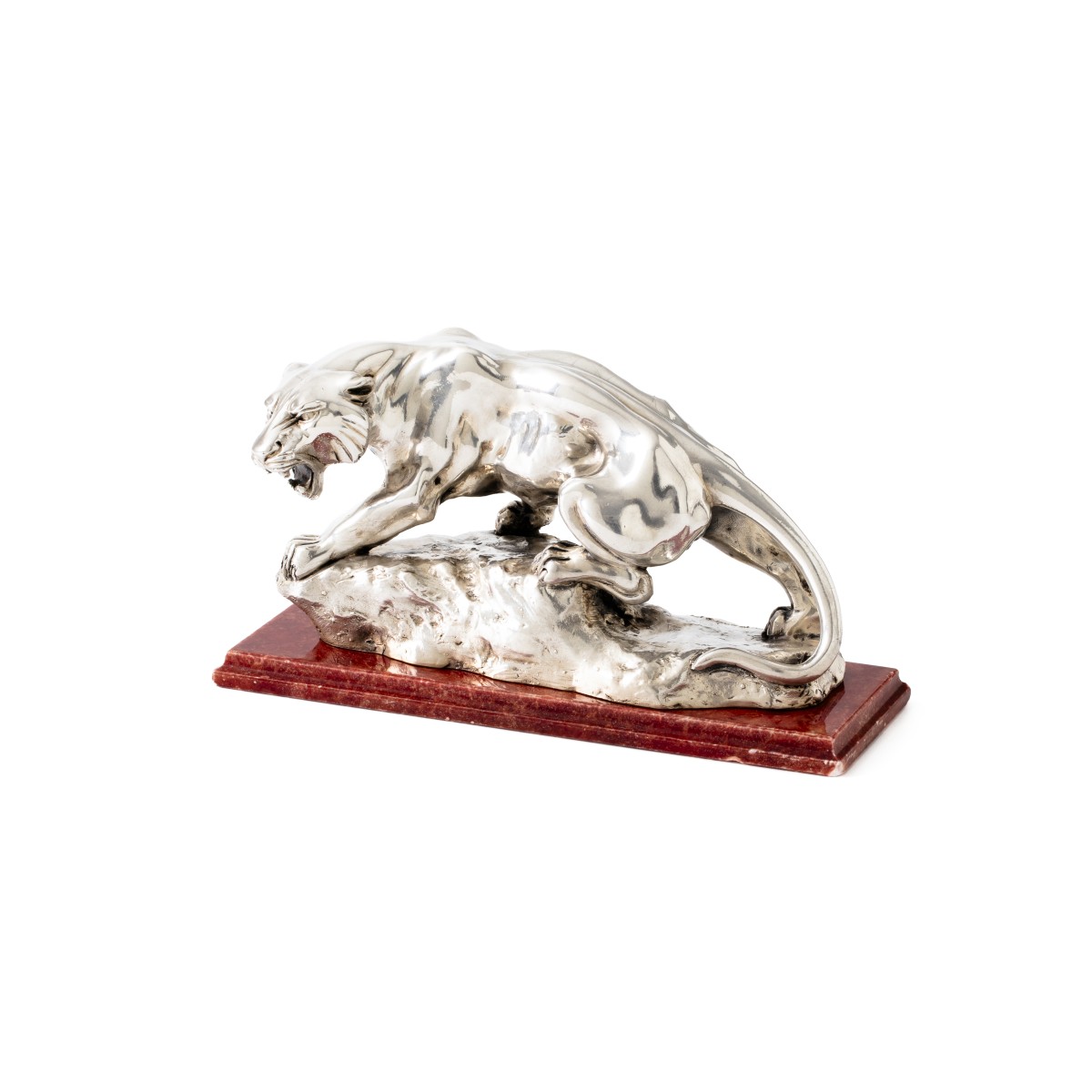 Panter beeld op voet, O. Becherini / Goffredo & Alessandro Magrino, Florence ca. 1990, zilver