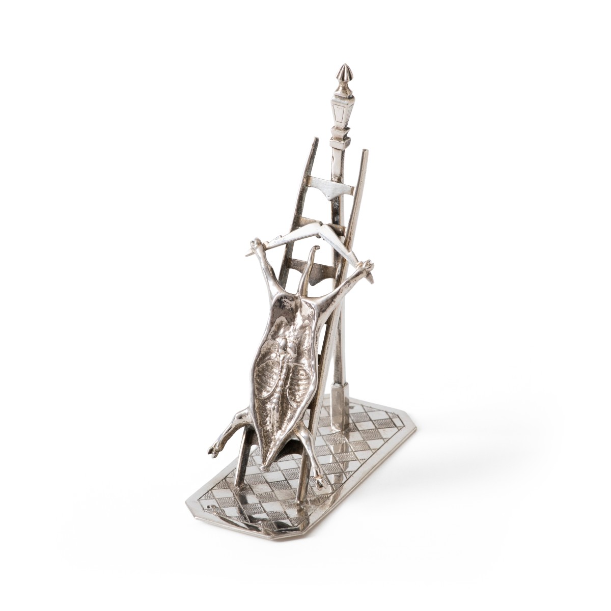 Miniatuur varken op trapleer, Arnoldus van Geffen (1728-1769), Amsterdam 1742, zilver