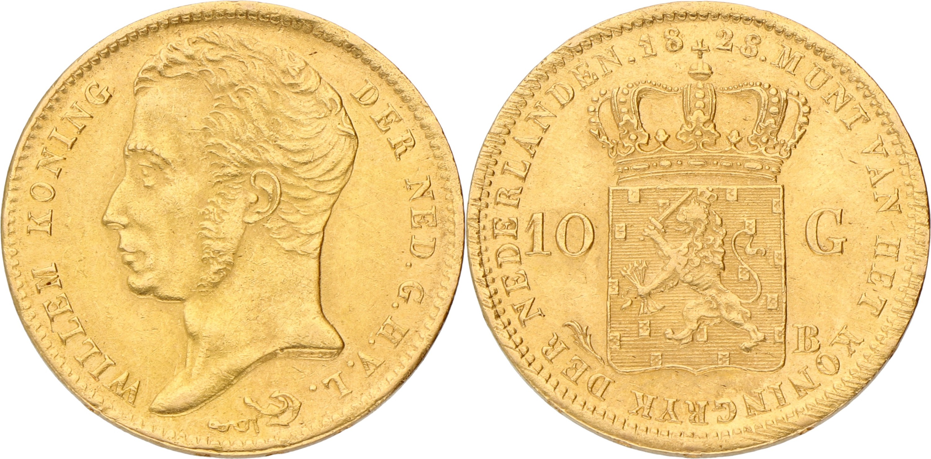 10 Gulden. Willem I. 1828. XF -