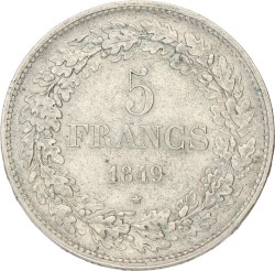 Belgium. Leopold I. 5 Francs. 1849. XF