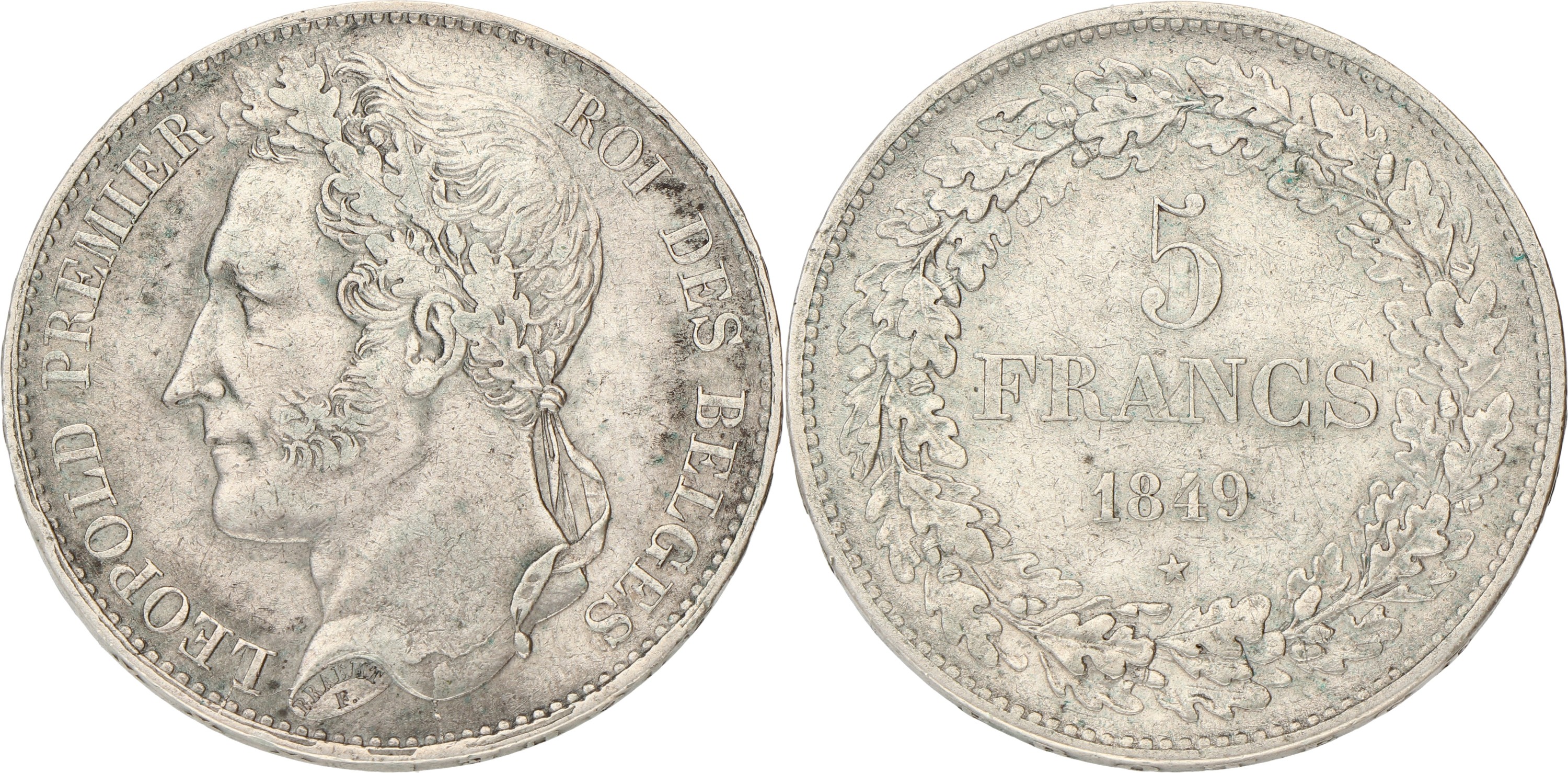 Belgium. Leopold I. 5 Francs. 1849. XF