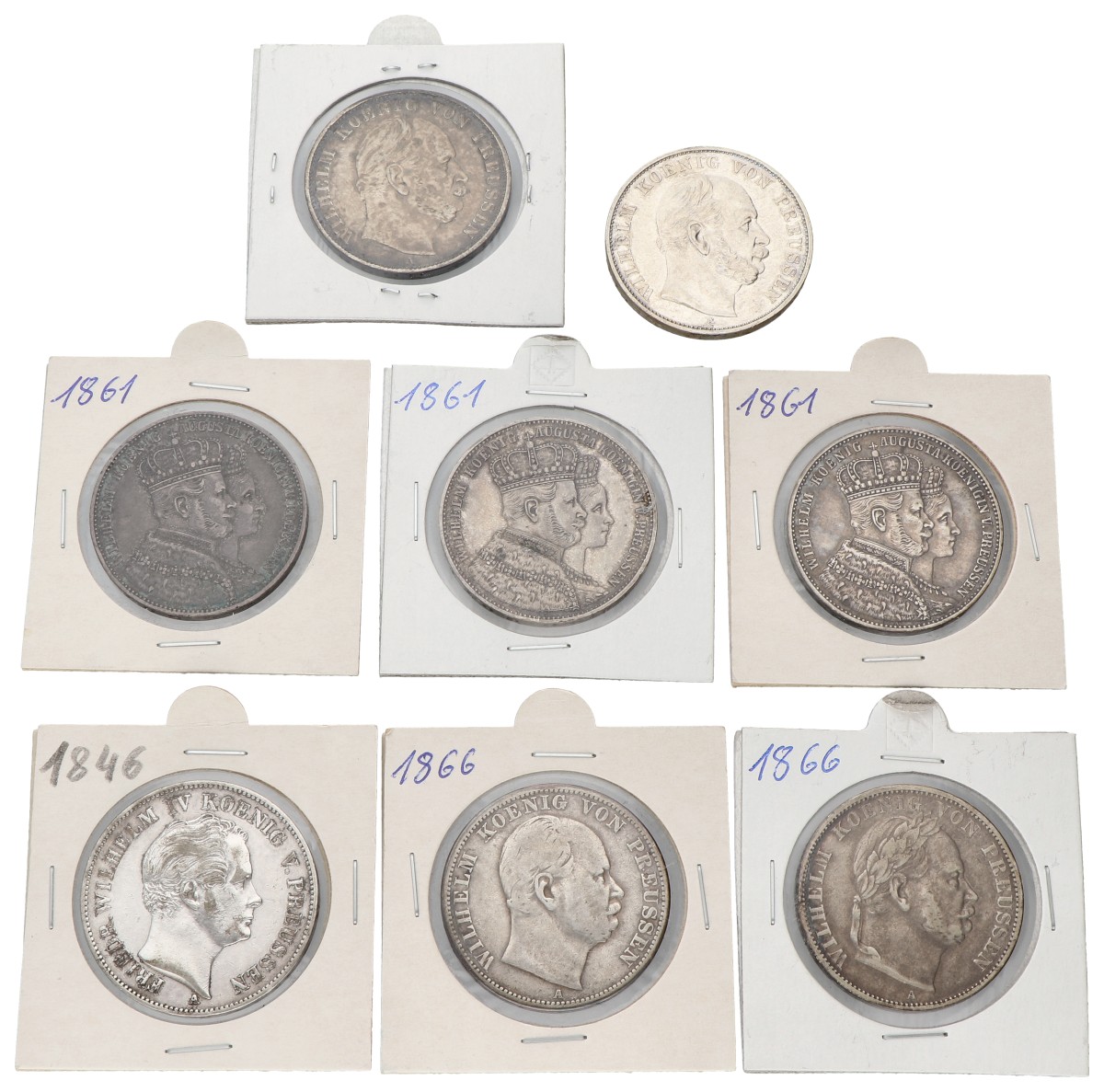 German states. Prussia. Friedrich Wilhelm IV & Wilhelm I. Lot (8) Thaler. 1843 - 1871