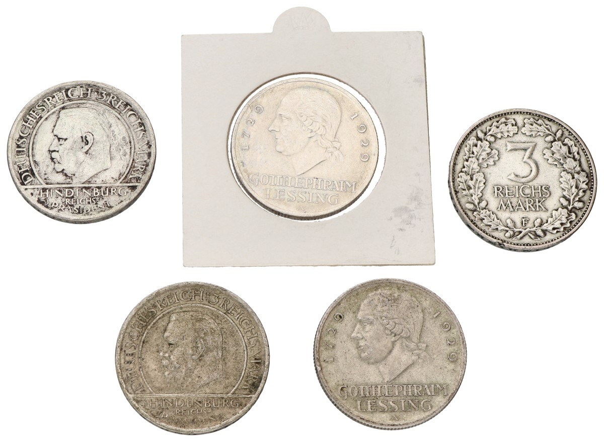 Germany. Weimar Republic. Lot (5) 3 Reichsmark. 1925 - 1929. F / VF