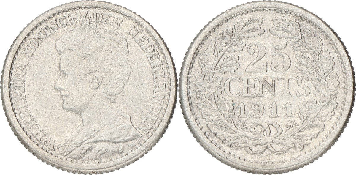 25 Cent. Wilhelmina. 1911. XF +.