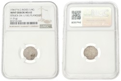 1/4 Gulden. Nederlands-Indië. Wilhelmina. Struck on 1/10G Planchet. 1941 P. MS 62