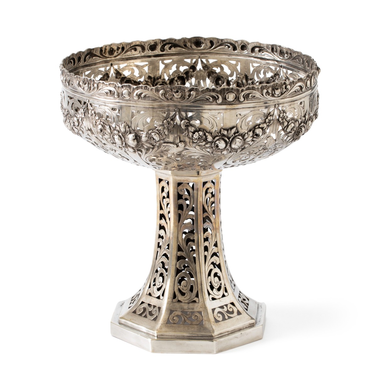 Fruittazza / pronkschaal 'Rose', Duitsland ca. 1925, zilver
