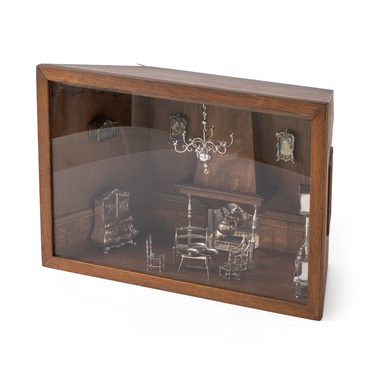 Miniatuur kamer met zilveren miniaturen (19), H. Hooijkaas, Schoonhoven 1973/74