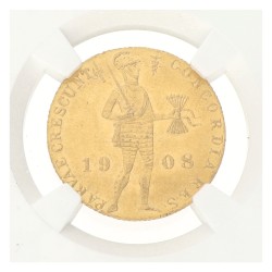 Gouden dukaat. Wilhelmina. 1908. MS 61.
