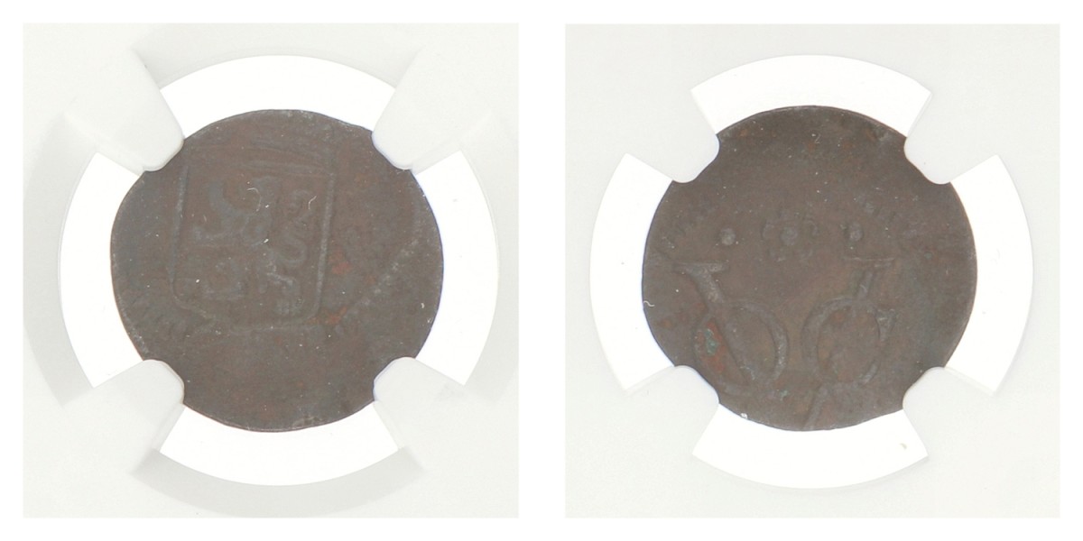 ½ Duit - Mint error. V.O.C. (Holland). ND (1749 - 1770). AU details
