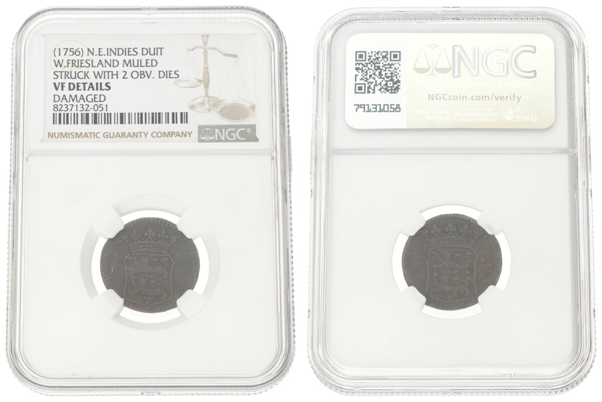 Duit - Mint error. V.O.C. (West-Friesland). ND (1756). VF details