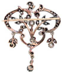 Gouden/zilveren broche met roos geslepen diamant 