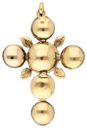 14K geelgouden kruis hanger met roos geslepen diamant 