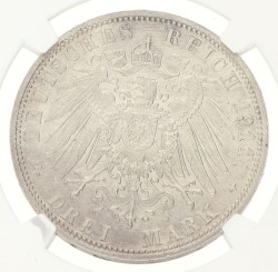 German states. Bavaria. Luitpold. 3 Mark - 90th Birthday. 1911D. MS 62