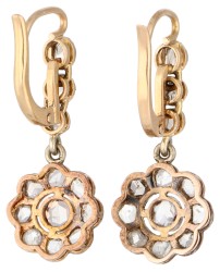 14K bicolor gouden oorhangers met roos geslepen diamant 