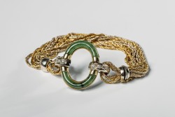 Wolfers Frères, 18K bicolor gouden armband bezet met nefriet jade en diamanten 