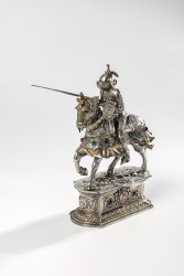 Toernooiridder te paard, Vereinigte Silberwarenfabriken Wolf & Knell, Hanau ca. 1920, zilver