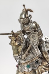 Toernooiridder te paard, Vereinigte Silberwarenfabriken Wolf & Knell, Hanau ca. 1920, zilver